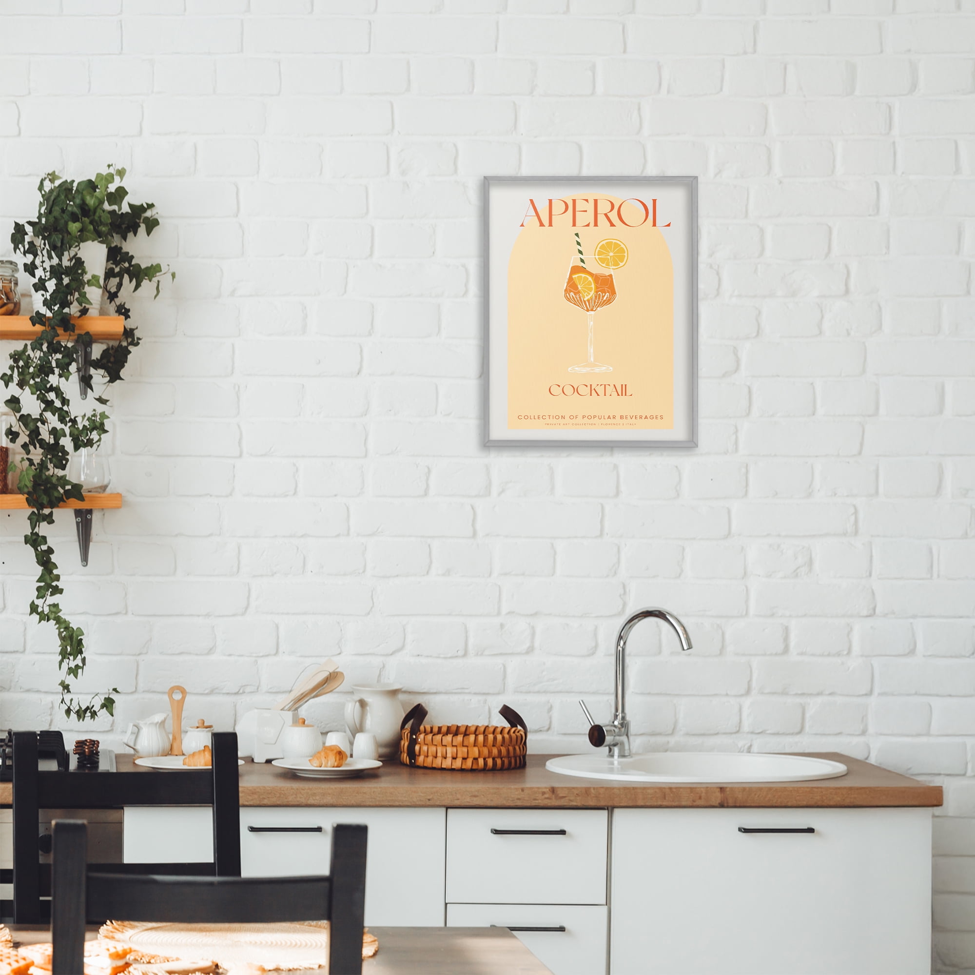 Stylish Retro Aperol Cocktail Gray Framed Giclee Art, design by Lil' Rue