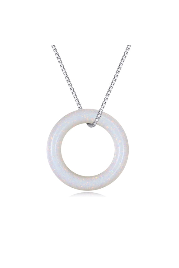 Circle Opal Necklace 925 Sterling Silver Circle Necklace for Women with Austrian Crystal Jewelry for Women Birthday Graduation Holiday Gift (Dia 0.78" Opal)