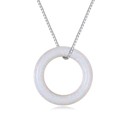 YAFEINI Circle Opal Necklace 925 Sterling Silver Circle Necklace for Women with Austrian Crystal Jewelry for Women Birthday Graduation Holiday Gift (Dia 0.78" Opal)