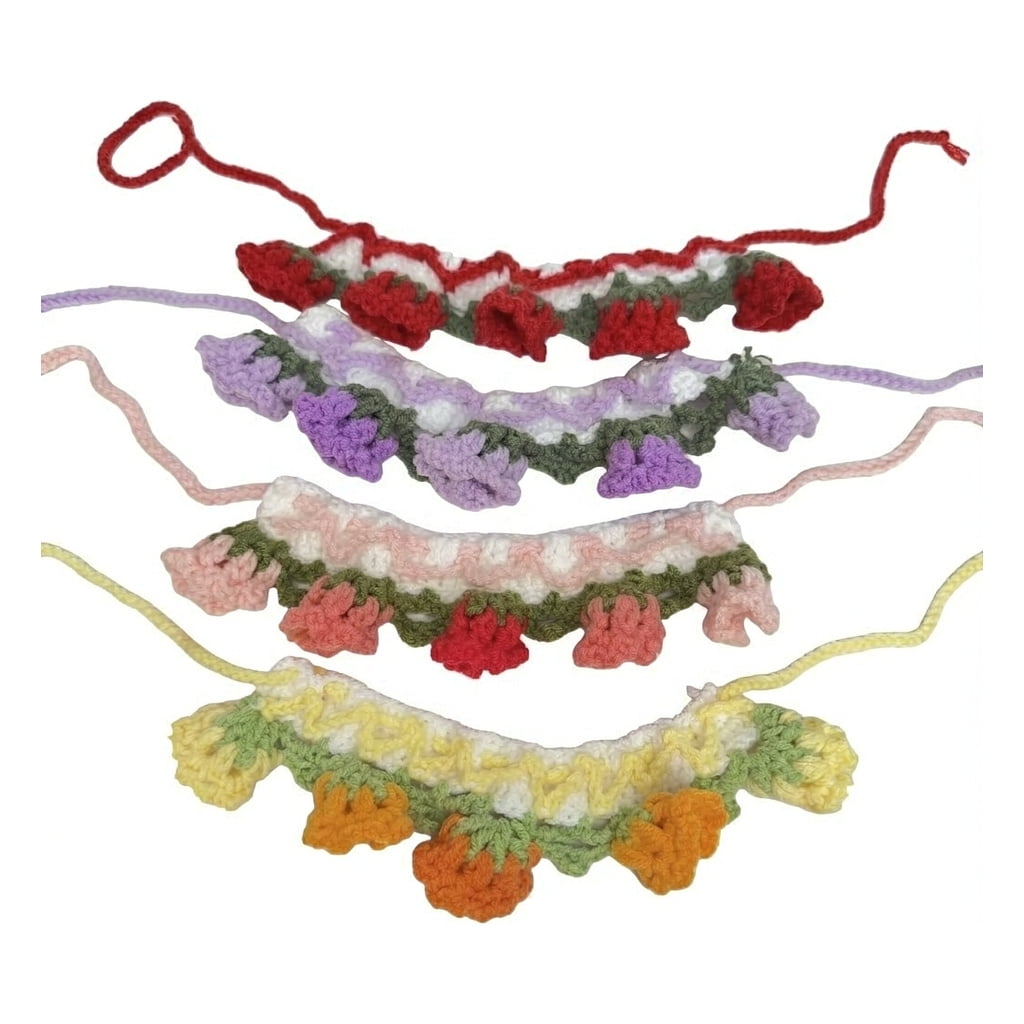 4 Pack Crochet Cat Collar Handmade Knit Lily of the Valley Dog Bandana Christmas Set