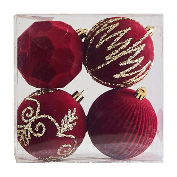chaungfeng 4 Pcs Christmas Tree Ball Ornament, 8Cm Glitter Plushs Decorative Hanging Baubles, Flocked Decorations for Xmas Tree, Wreath, Garland, Holiday Party Decor, Gift