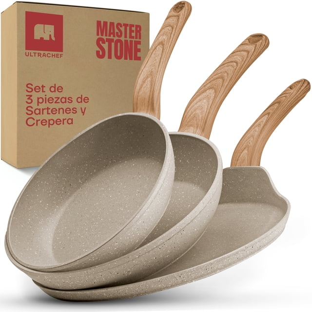 Set de Sartenes y Crepera de Aluminio - Ultrachef, Master Stone Blanco