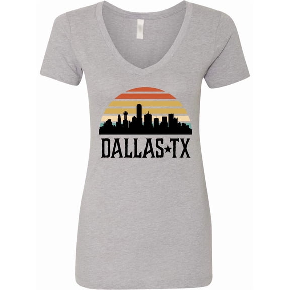 Inktastic Dallas Texas Skyline Vintage Women's V-Neck T-Shirt
