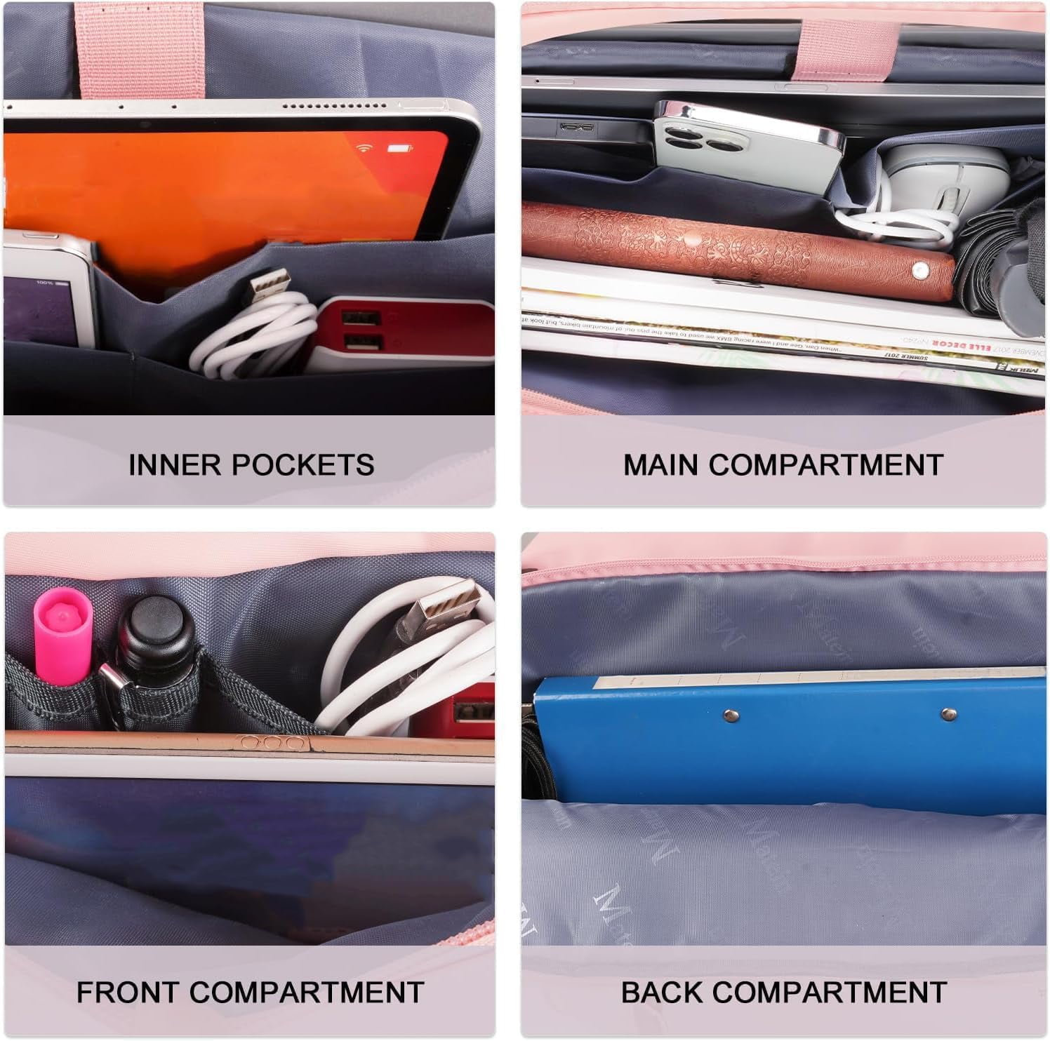 Matein Laptop Computer Bag for Women, 15.6in Waterproof Messenger Bag with Adjustable Shoulder Strap for Work Travel College, Pink