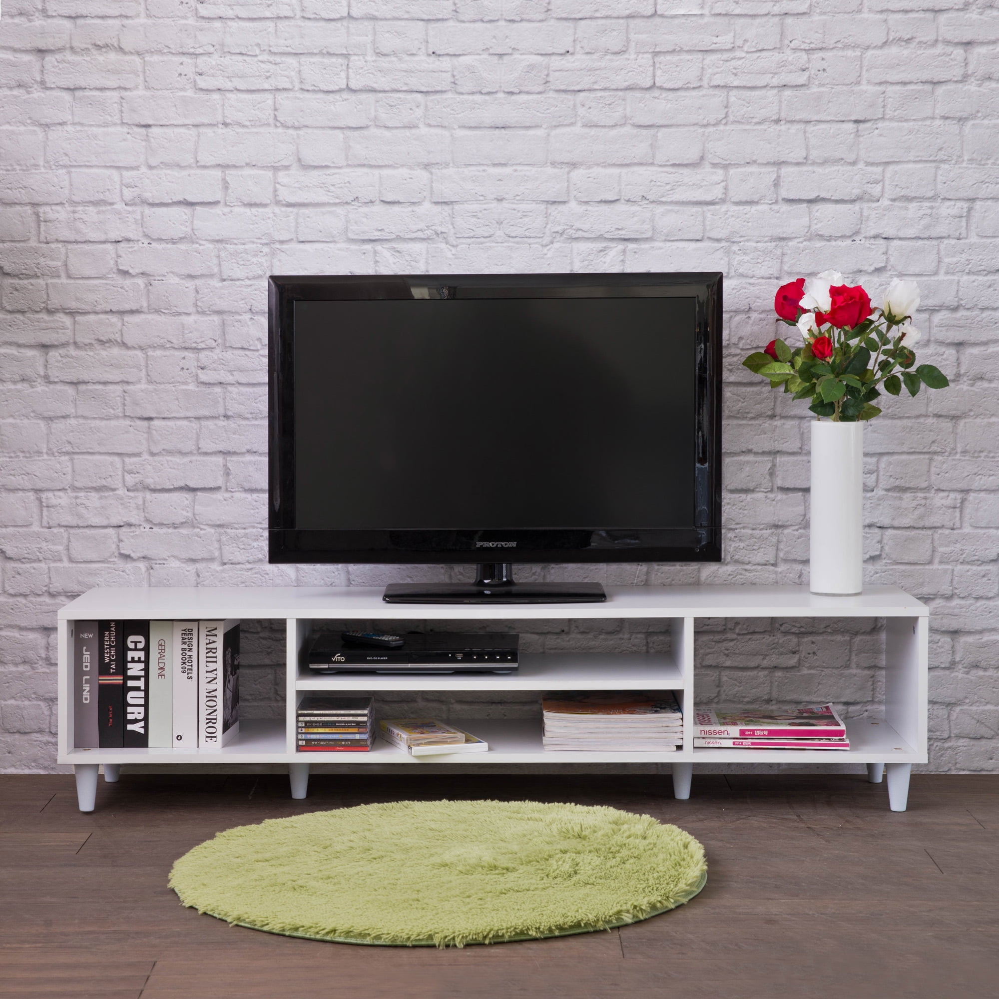 Kepooman Modern Farmhouse Entertainment TV Stand & Media Entertainment Center Console Table for TVs Stand with Open Shelves, White Kepooman Modern Farmhouse Entertainment TV Stand & Media Entertainment Center Console Table for TVs Stand with Open Shelves, White