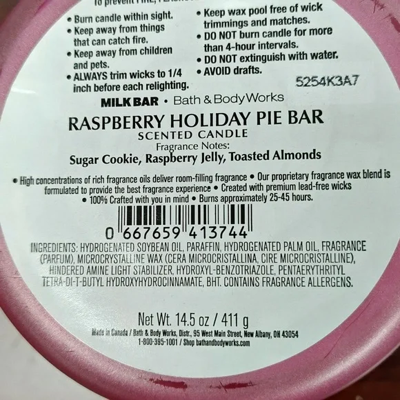 Bath & Body Works Raspberry Holiday Pie Milk Bar 3 Wick Scented Candle
