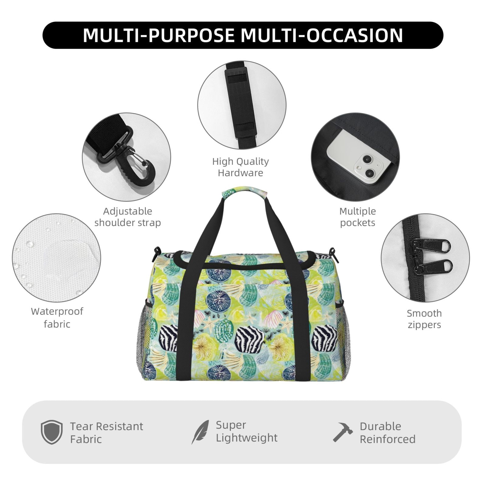 Fuzoiu Shell Clam Print Travel Duffle Bag,Carry On Tote Bags,Duffel Bag,Sport Gym Bag, Hospital Bag for Labor and Delivery, Overnight Bag,Luggage Bag