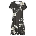 thumbnail image 4 of Puntoco Vestido De Cuello Redondo De Manga Corta Suelto Casual Con Estampado Botánico De Verano Para Mujer Negro L,Regalos Para Mujer Joven, 4 of 5