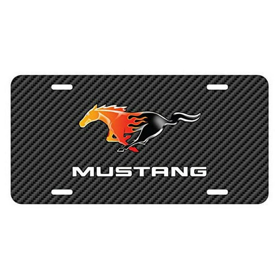 Ford Mustang Flame Pony Black Carbon Fiber Look Graphic Special Aluminum Metal License Plate