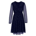 thumbnail image 4 of YUGYXL Women's Sparkly Mini Dress Mesh Long Sleeve V-Neck High Waist A-Line Dresses Evening Party Glitter Clothes Navy XXL, 4 of 9