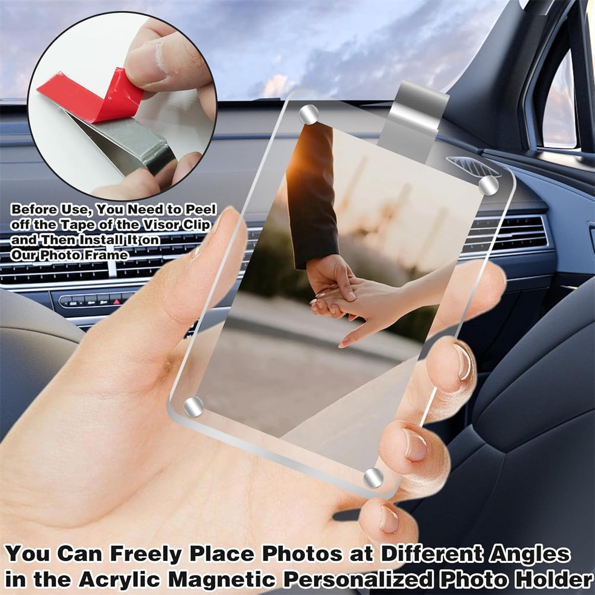 CARFIB 2-Pack Car Visor Photo Clip - Magnetic Acrylic Picture Frame For Polaroid & 3x2 Photos, Universal Sun Visor Clip