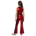 thumbnail image 2 of Hansber Girls Disco Outfits Kids 70s Party Dress Up Bell Bottom Jumpsuit Sleeveless Sequins Dancing Romper Red 6, 2 of 6
