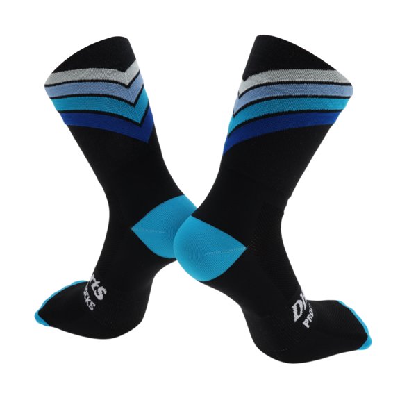 Unique Bargains Cycling Socks Quick-Drying Non-Slip Sweat-Absorbent Outdoor Bike Socks Black Blue Size l Neutral and Universal 1 Pair Color Stripes