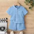 thumbnail image 4 of Glisme Boys Outfits Short Sleeve T Shirt Shorts Solid Color 2 Pieces Set Cute Infant Clothes Blue, 4 of 4