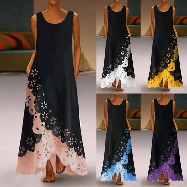 Dresses for Women 2024 Vintage Tea Party Dress For Women Plus Size Sexy Floral Dresses Daily Vacation Long Gown Maxi Dress Side Split Dress