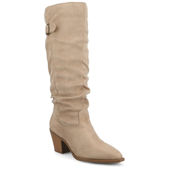 Journee Womens Kaleah Pointed Toe Buckle Detail Wide-Calf Knee High Comfort Casual Slouchy Boots