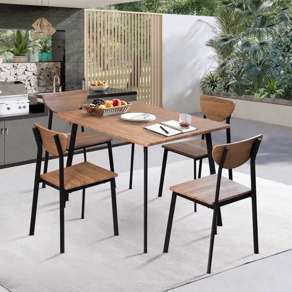 MIERES Dining Table Set for 4,Modern Wood and Metal Dining Room Set 5 Piece Set with 4 Oak Metal Framed Chairs Compact Space Saving for Apartments,Kitchen Living Room, Breakfast Corner