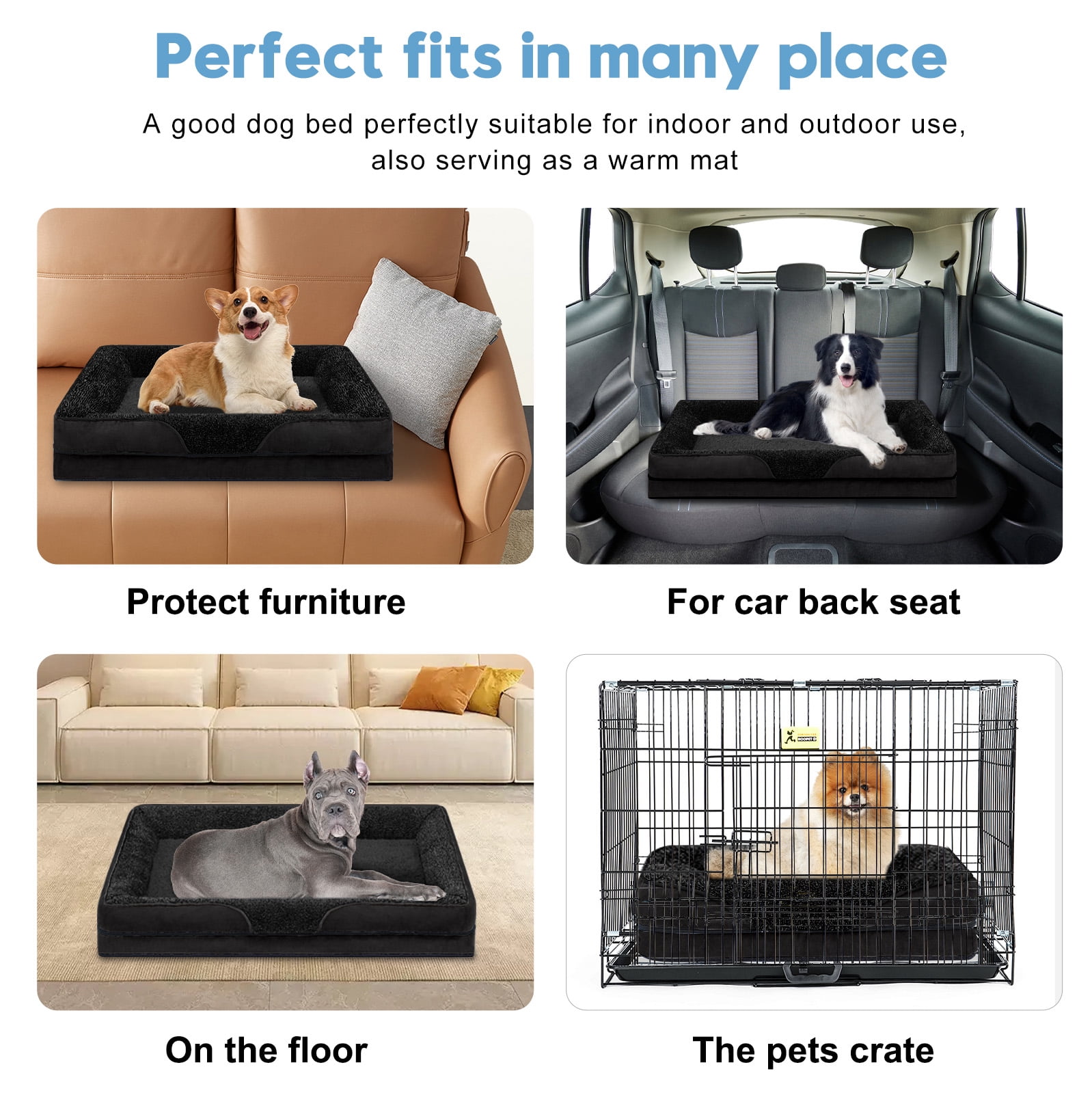 PayUSD Dog Beds for Large Medium Small Dogs Orthopedic Pet Bed Sofa Supportive Egg Crate Foam Animal Couch with Removable Washable Cover Non Skid Bottom S to XL