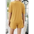 thumbnail image 3 of Hanerdun Women's 2PCS Short Sleeve Pajama Set Sleepwear Henley Tops & Drawstring Shorts, Yellow XL, 3 of 5