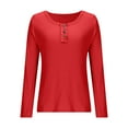 thumbnail image 4 of TKLPEHG Women's Long Sleeve Tops Button Henley T-Shirts Solid Color Slim Fit Tops Fashion Casual Crew Neck Fall Shirts (Red,XXL), 4 of 7