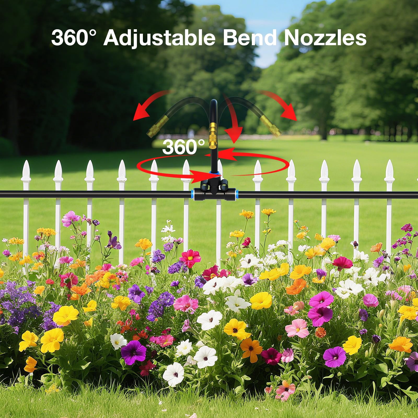 100Ft 1/4" Drip Irrigation System, Jorking Upgrade 360° Adjustable Garden Irrigation Kit with 16pcs Copper Nozzles