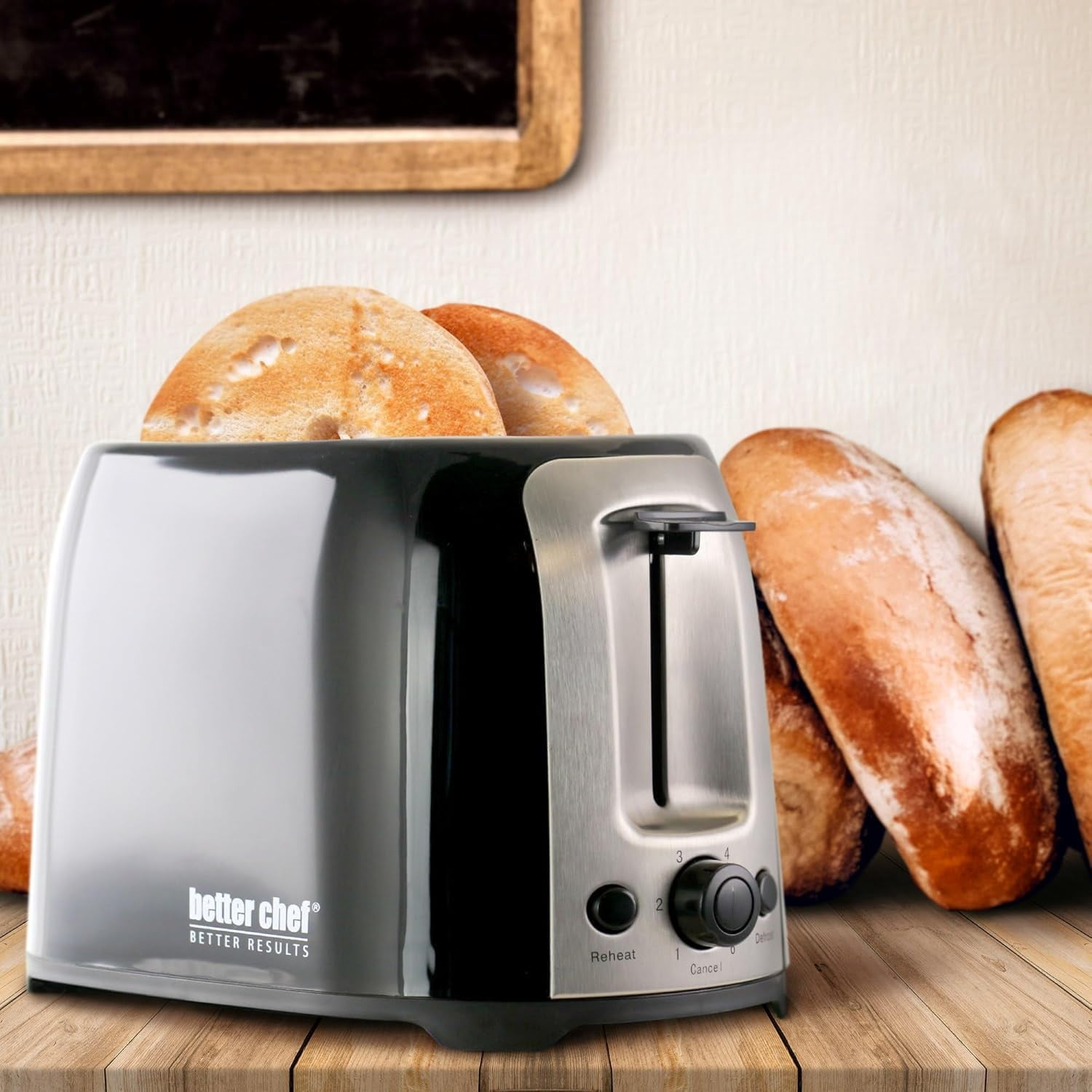 Better Chef Cool Touch Toaster, Black with Reheat, Defrost, and Adjustable Browning Control