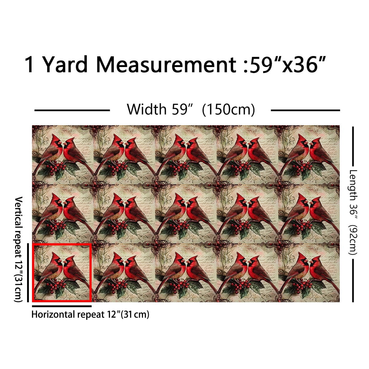 Castle Fairy Cardinal Bird Fabric by the Yard 10 Yards for Teenagers,Rustic Vintage Room Decor Fabric by the Yard,Festival Xmas Fabric for Sewing,Breathable Home Decor