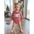 thumbnail image 3 of Cjfdfy Newborn Baby Girl Christmas Fall Outfit Reindeer Gingerbread Man Embroidery Puff Long Sleeve Bubble Romper And Headband Infant My First Christmas Fall Winter Clothes 0-18 Months, 3 of 9