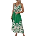 thumbnail image 2 of HKEJIAOI Robes Décontractées en Solde Robe Florale pour Femmes Mode Été Sexy Angleterre Bretelles Réglables Sans Manches Imprimée Col en V Fendue Verte, 2 of 6