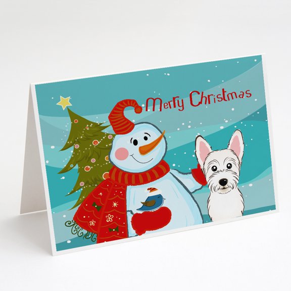 Snowman with Westie Greeting Cards and Envelopes Pack of 8
