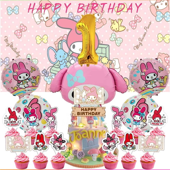 My Melody Party Supplies Decor 1st Kit Balloons Birthday Cake Topper Banner Backdrop Decorations
