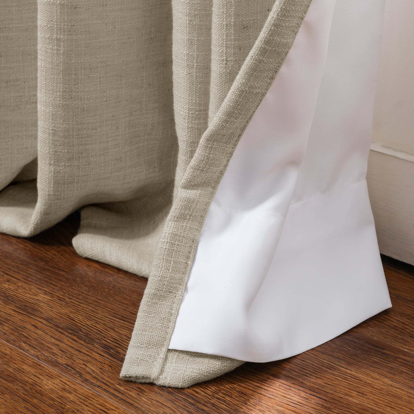 TWOPAGES 84 W X 84 L Inch Curtain Pinch Pleated Hanging Style Drapery Room Darkening Solid Linen Drapery for Bedroom, 1 Panel, Grey Beige