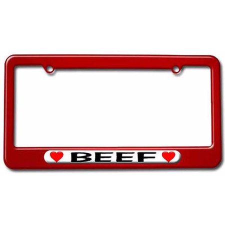 Beef Love with Hearts License Plate Tag Frame, Multiple Colors