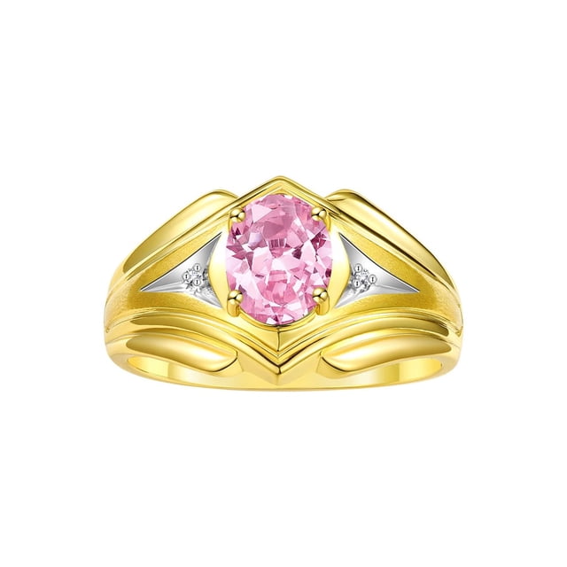 RYLOS Men's Rings 14K Yellow Gold Rings Classic Designer Style 9X7MM Oval Gemstone & Diamond Ring Pink Ice October Birthstone Rings For Men Size 10