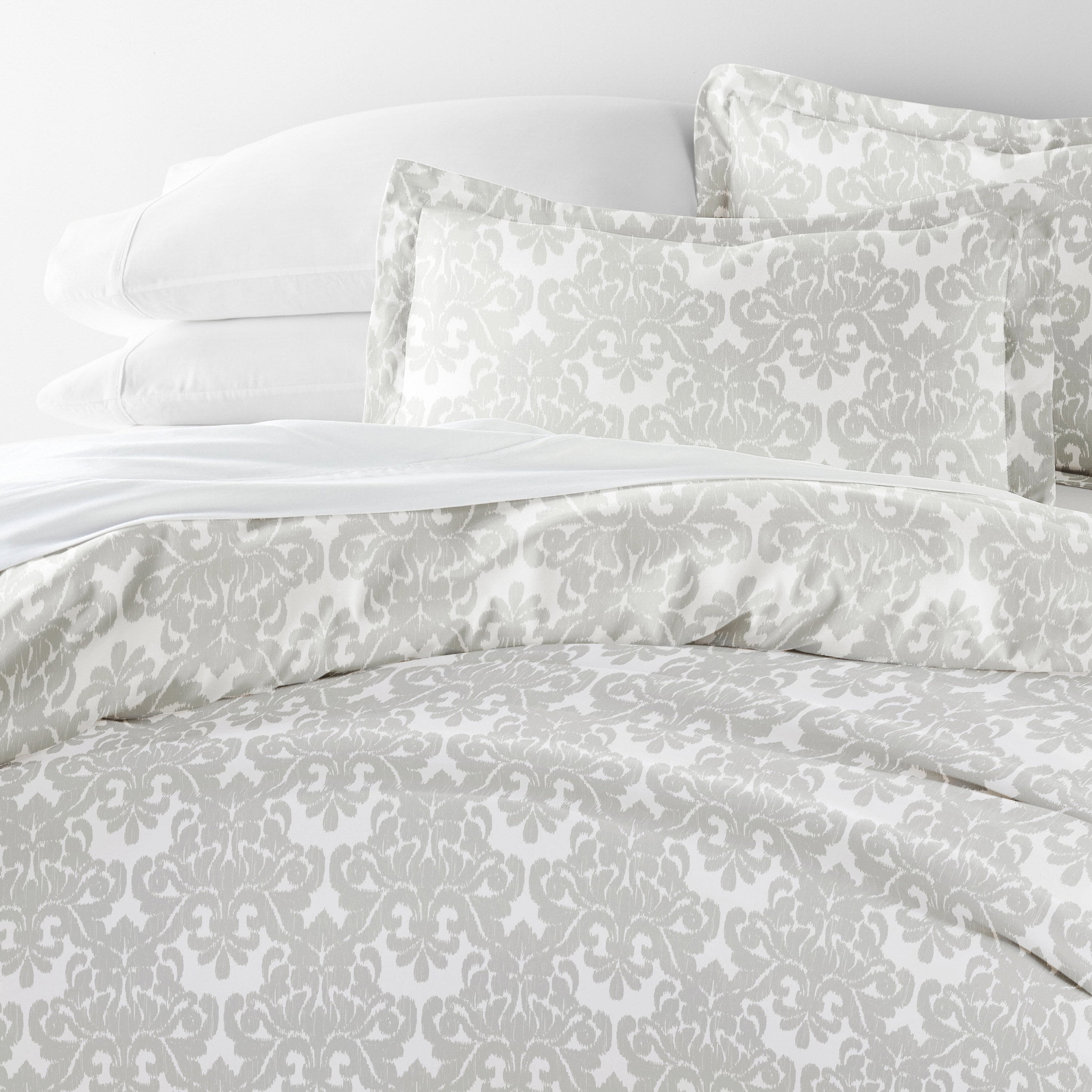 Noble Linens Light Gray Soft Damask Pattern 3-Piece Duvet Cover Set, King/Calking