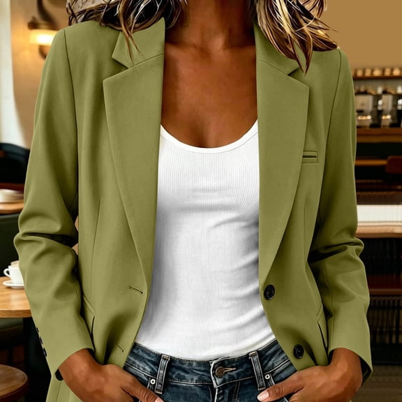 ClodeEU Women's Lightweight Lapel Blazer Jacket,Casual Business Work Jacket Army Green,Women's Plus L