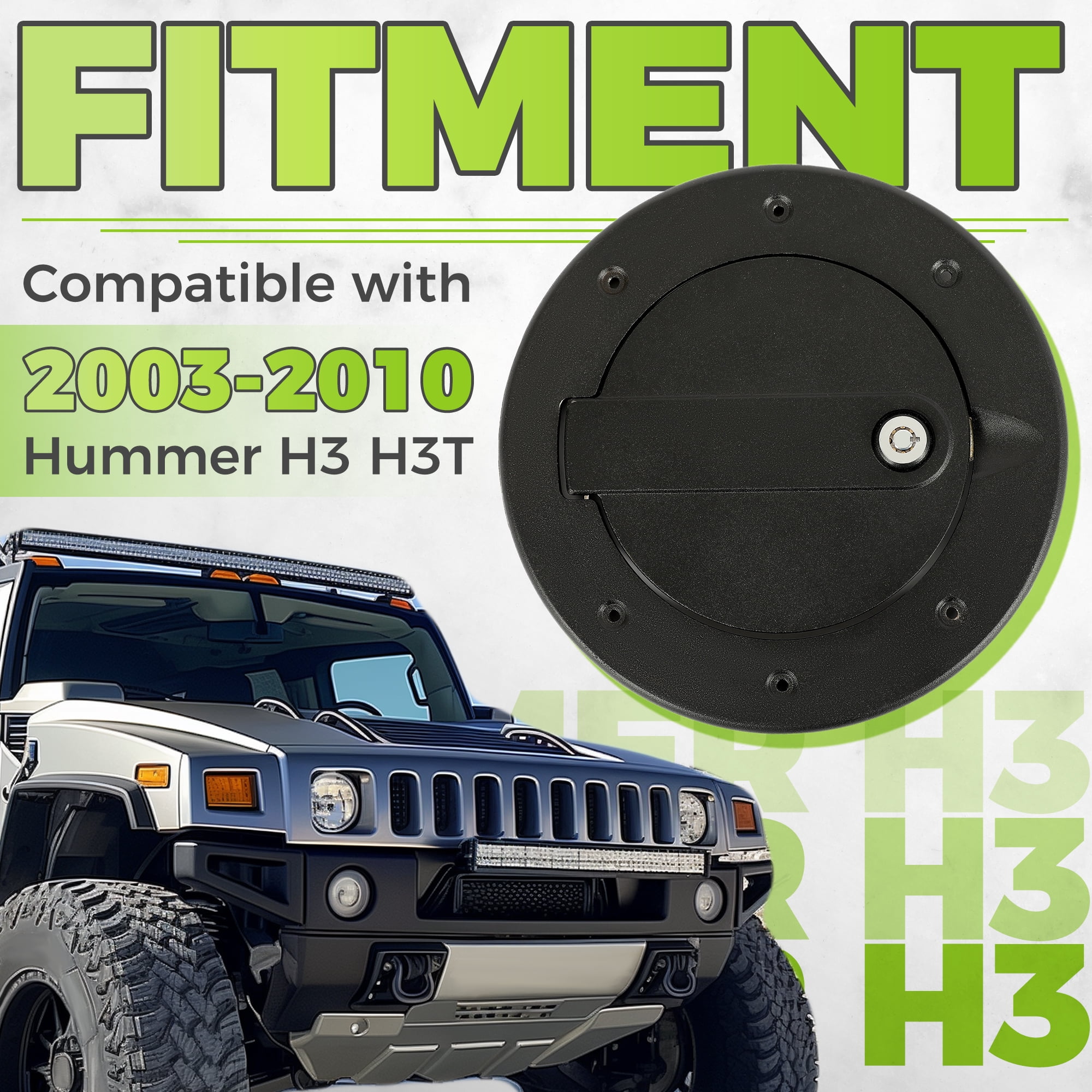 Kojem Locking Fuel Door for 2006-2010 Hummer H3 H3T Gas Cap Cover with Lock Aluminum Exterior Accessories