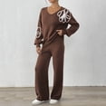 thumbnail image 4 of Enjoytime Outfits for Women Printed V-Neck Long Sleeve Knitting Pullover Tops Wide Leg Pants Matching Sets Trendy Casual Travel Women Clothing, 4 of 7