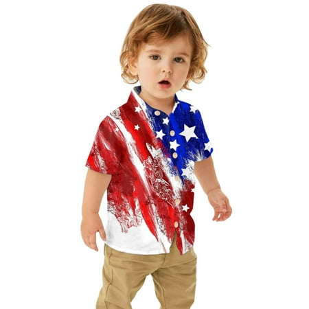 

nsendm Set Active Toddler Boys Girls Short Sleeve Botton Independence Day 4th Of July Prints Kids Tops T Shirt Boy Short Shirt Red 3-4 Years