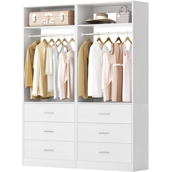 Sistema de clóset Besiost 2x4 ft, 6 cajones, 2 barras, blanco