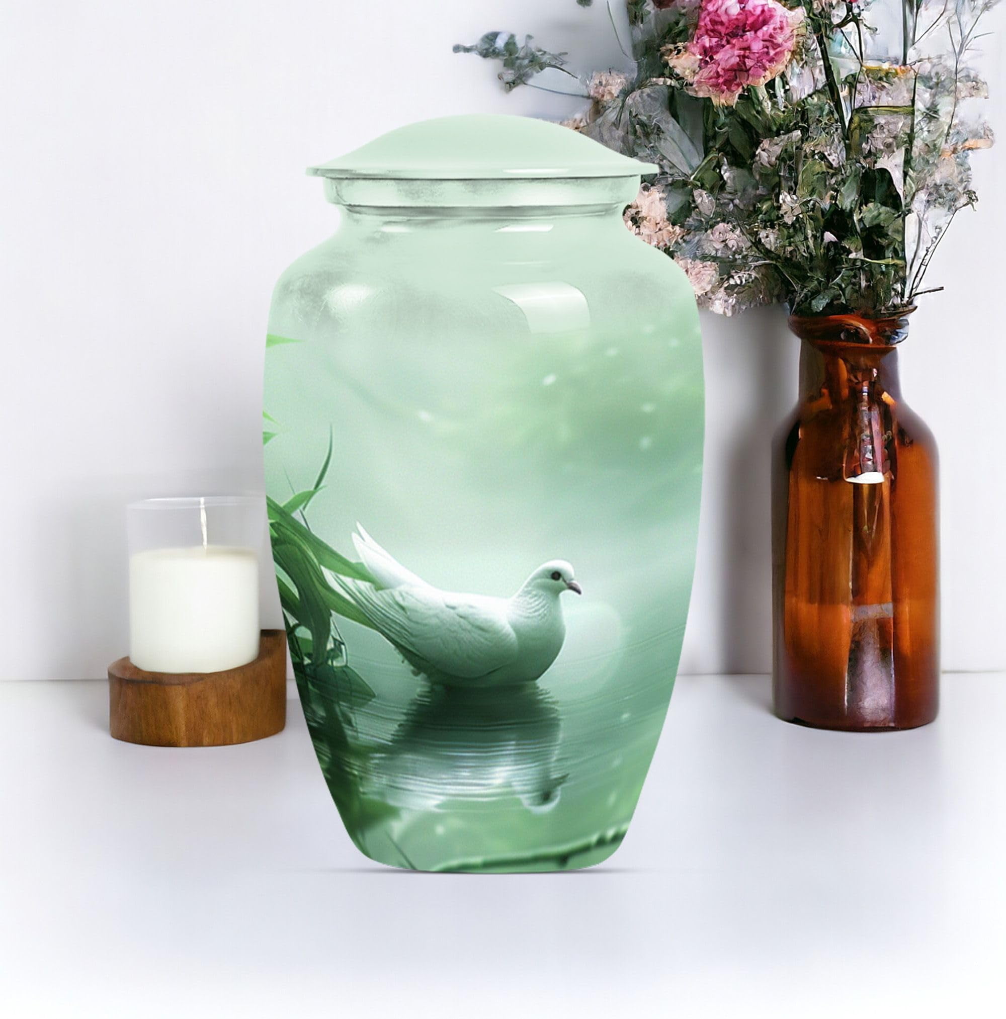 SUBSH Dove in Water Urn, Combo of 2 (10 Inch Urn & Keepsake Urn), Small Urns for Human Ashes, Pet Urns for Dogs Ashes, Cat Urns, Memorial Keepsakes for Ashes, Cremation Urns for Ashes