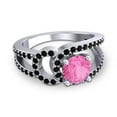 thumbnail image 3 of Diamond-Capitals 2.50 Carat Fine Round Cut Pink Sapphire & Black Onyx Gemstone Proposal Ring for her Solid 18K White Gold Size 7.5, 3 of 8