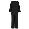 thumbnail image 4 of HAiming Women's 2 Piece Linen Set Long Sleeve Round Neck Top Drawstring Wide Leg Pant Summer Plus Size Casual Outfits, 4 of 7