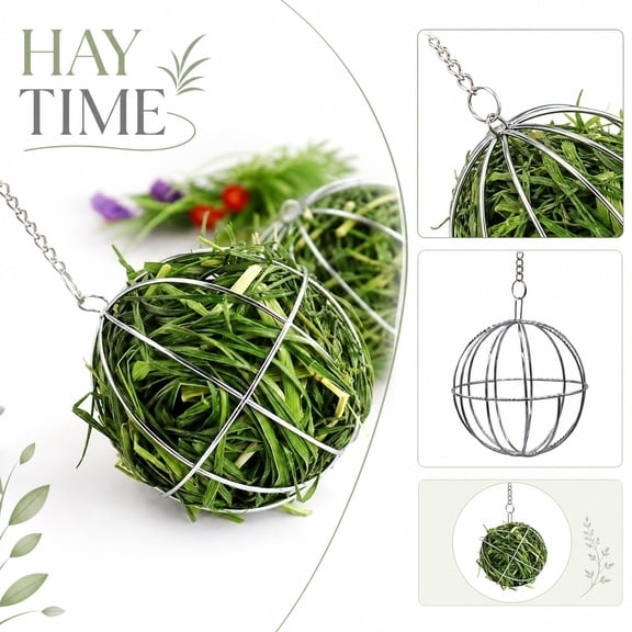 Rabbit Hay Feeder Ball, 3.1 Inch Hanging Metal Small Pet Grass Dispenser, 1 Pack Chew Resistant Treat Toy Decor, for Guinea Pig Chinchilla Hamster Bunny Grass Feeding Enrichment