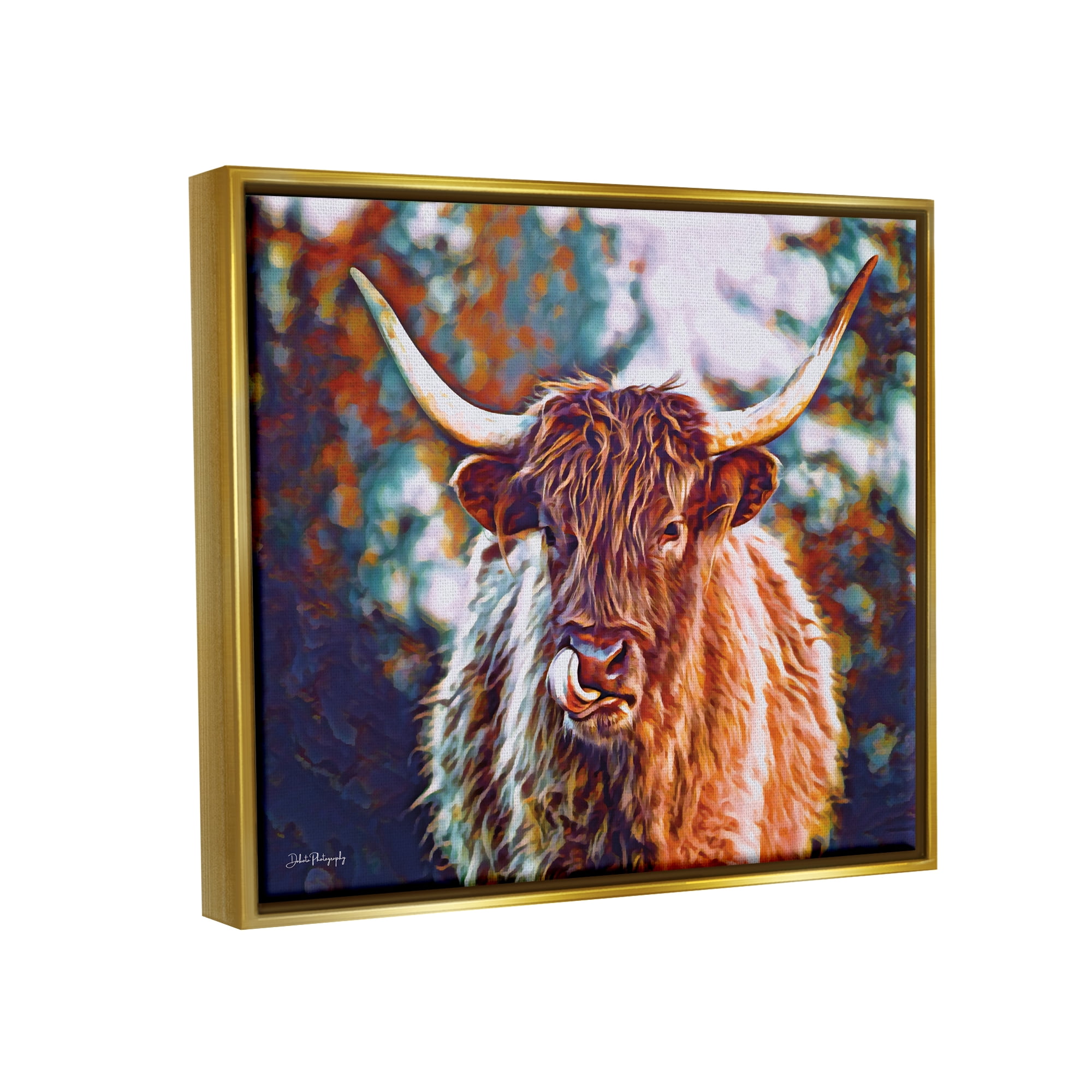 Stupell Industries Modern Cattle Portrait Animals & Insects Photography Gold Floater Framed Art Print Wall Art, 21 x 17