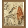 Study of a Seated Bishop Reading a Book on his Lap 28x32 Large Gold Ornate Wood Framed Canvas Art by Jacopo Bassano