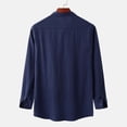 thumbnail image 4 of Top de camisa de lino y algodón de color sólido de manga larga con cuello levantado para otoño e invierno a la moda para hombre Pompotops  oipoqjl53346, 4 of 9