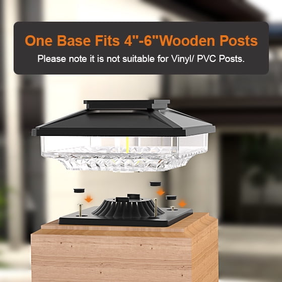Solar Post Cap Lights, Bright White Solar Post Lights Outdoor Waterproof Fence Post Cap Lights, Outdoor Post Lights Solar Deck Lights for 4x4 5x5 6x6 Garden Decorative Wood Posts,6-PACK