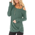 thumbnail image 3 of Mujer Casual Manga Larga Túnica Tops Un Solo Hombro Color Sólido Camiseta para Fiesta Compras Ocio Viajes Verde M, 3 of 6