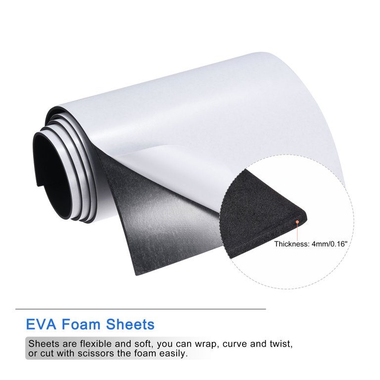 Uxcell EVA Foam Sheets Black Self Adhesive Back 6.56ft x 11.8 Inch  1/2/3/4/5mm Thickness for Handmade Cards Shapes and Letters
